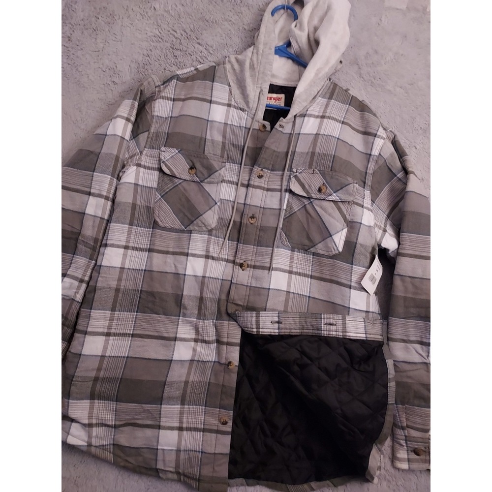NEW Wrangler Shacket Mens Large Quilted‎ Hooded Insulated Jacket Shirt Outdoor L